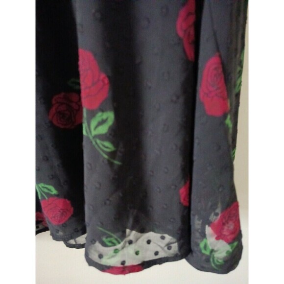 Torrid Blouse Top Roses Sheer Chiffon Dot Puff Sleeve Black/Red 3X - Picture 7 of 10